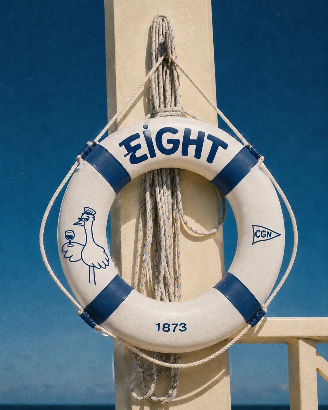 Bouée de sauvetage EIGHT 1873 accrochée sur le bateau
