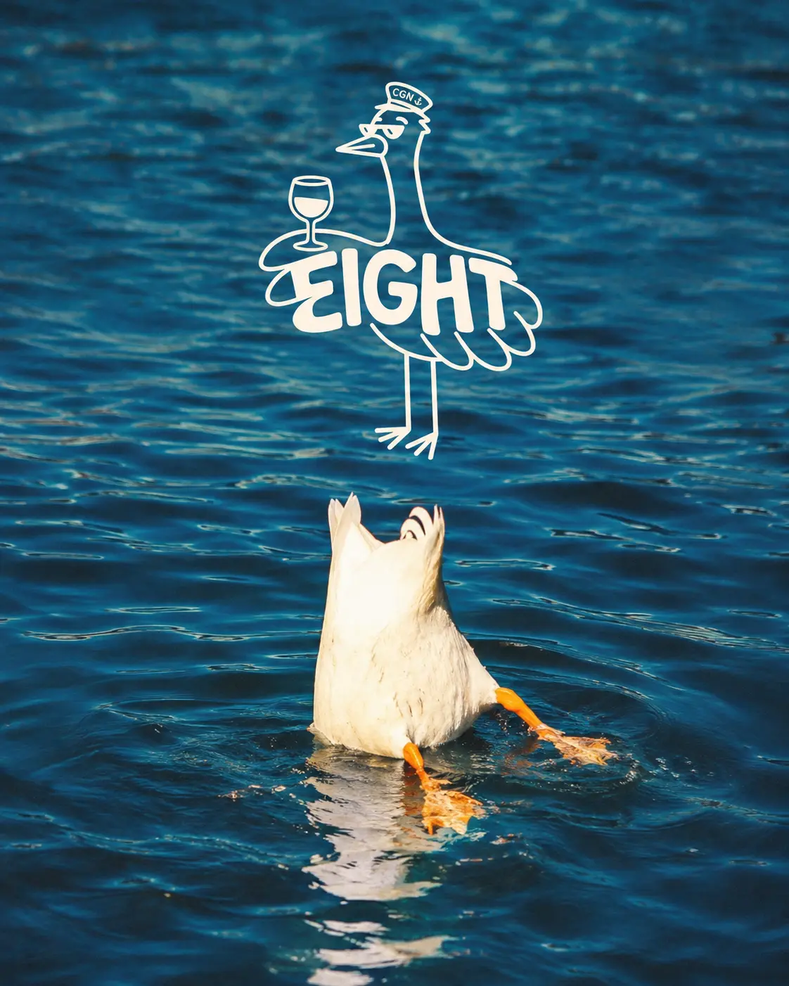 Canard plongeant dans l'eau bleue du lac